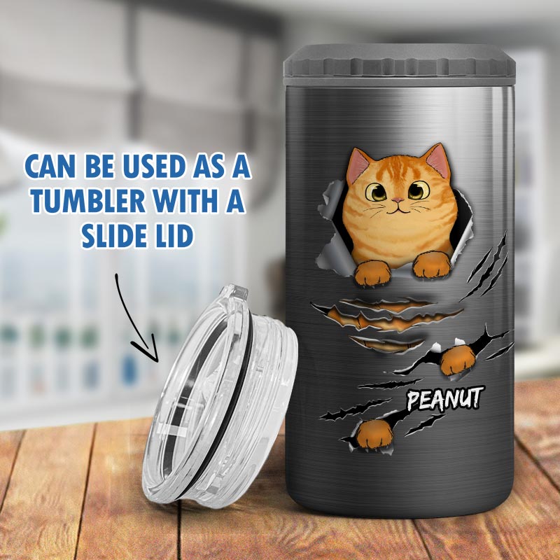 Cats Metal Scratch Tumbler Personalized 4 In 1 Can Cooler - Fits Most 12oz Cans - Christmas Gift For Cat Mom Cat Dad