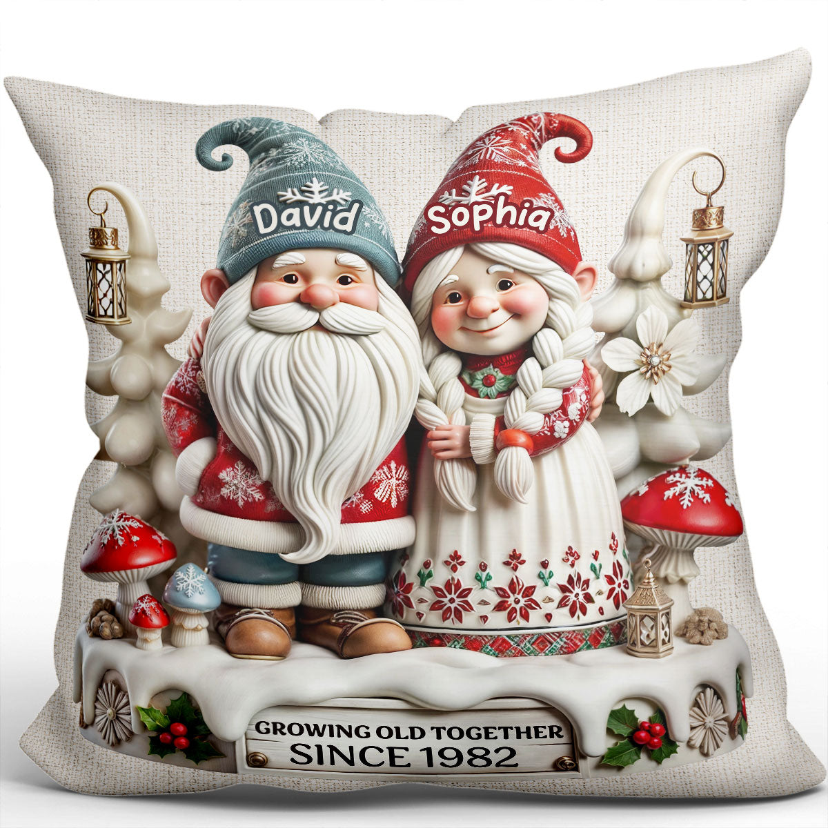 3D Effect Gnome Couple Together Personalized Pillow, Heartfelt  Gift For Couple, For Him, For Her, Husband, Wife