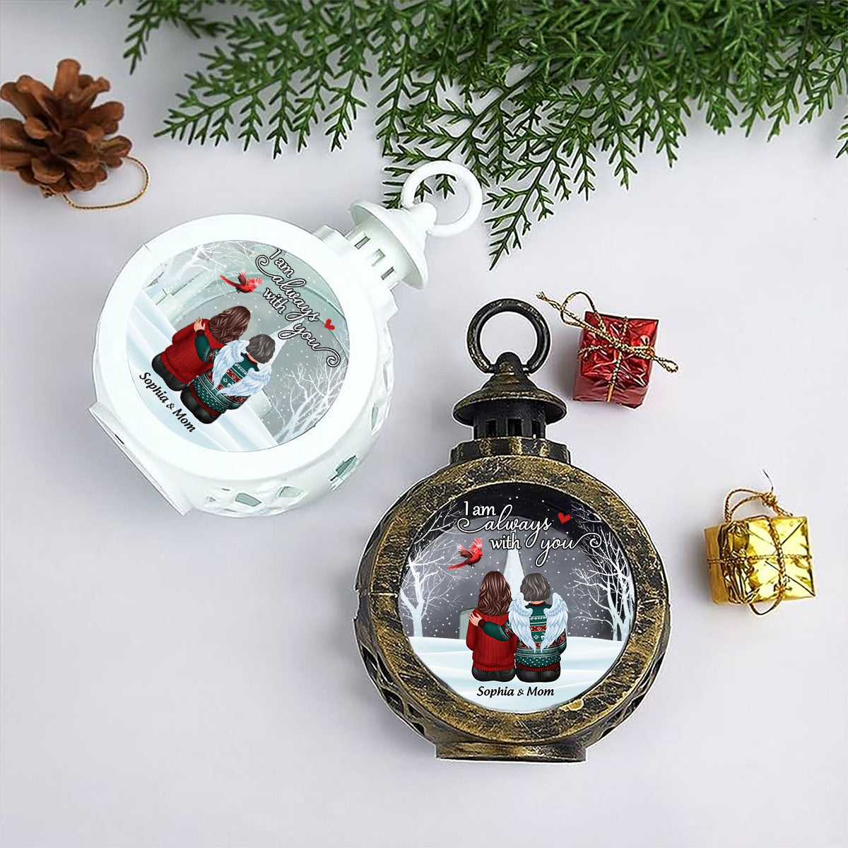 Cardinal Always With You Snow Christmas Memorial Personalized Lantern Ornament, Remembrance Gift, Sympathy Gift