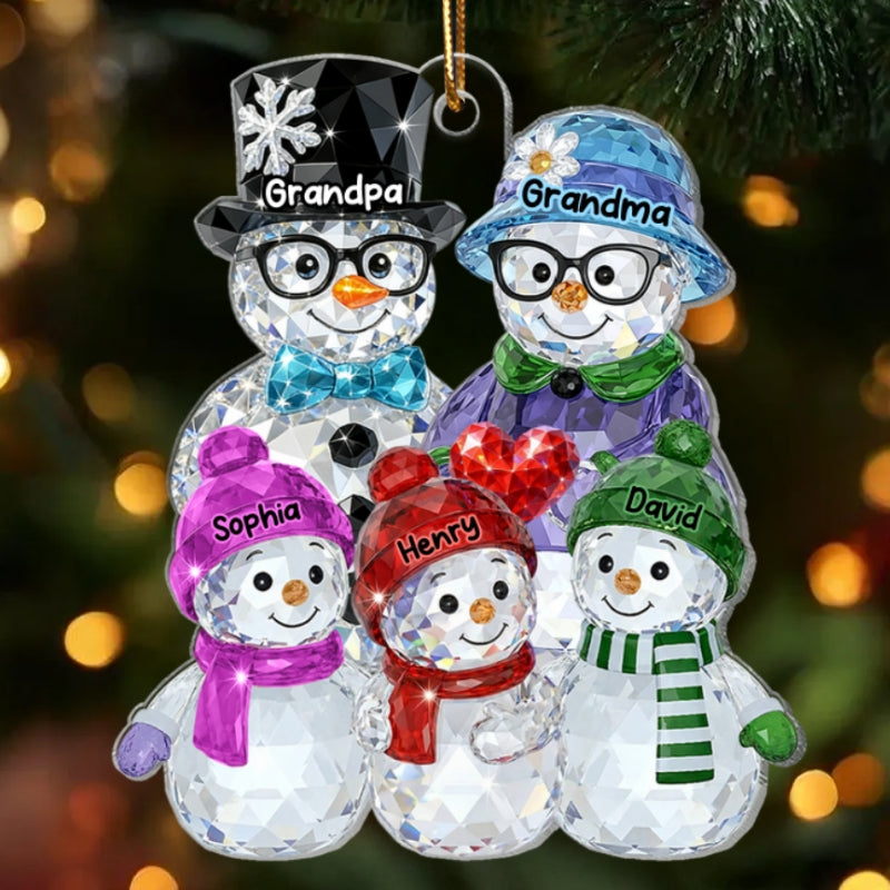 Grandparents And Grankids Snowman Pattern Crystal - Personalized Acrylic Ornament - Heartwarming Christmas Gift For Grandpa, Grandma, Grandparents