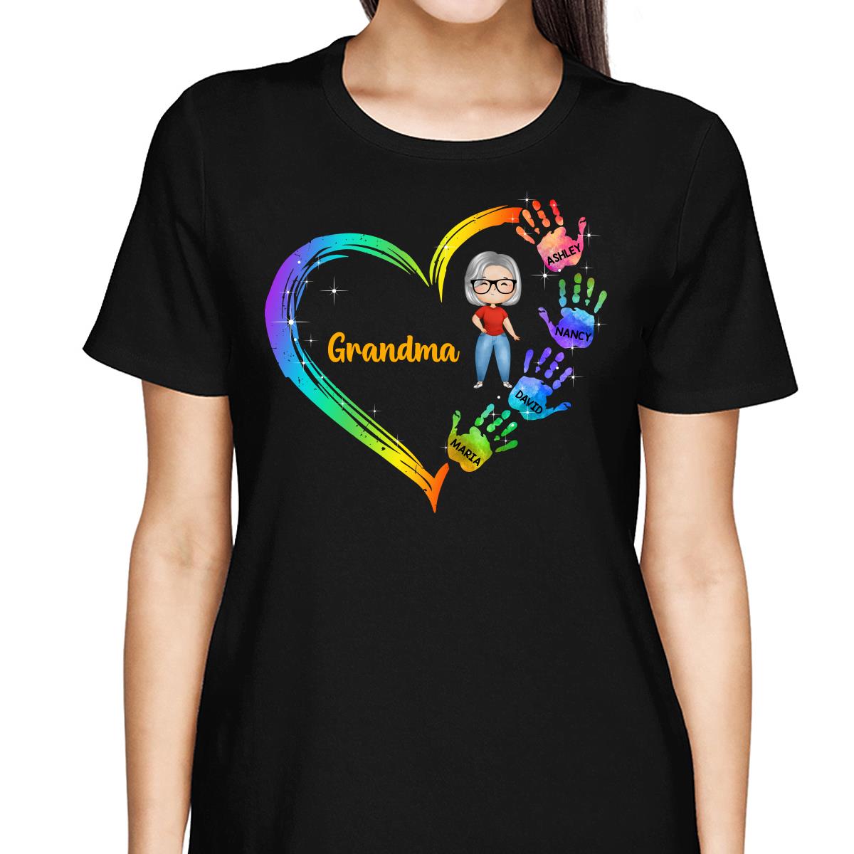 Watercolor Doll Grandma Heart Hand Print Mother‘s Day Gift Personalized Shirt