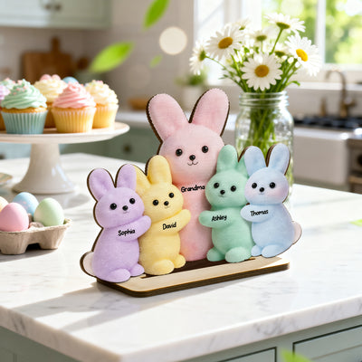 Grandma and Grandkids Bunnies - Personalized 2-Layered Wooden Plaque - Easter Decor Gift for Grandma, Mom