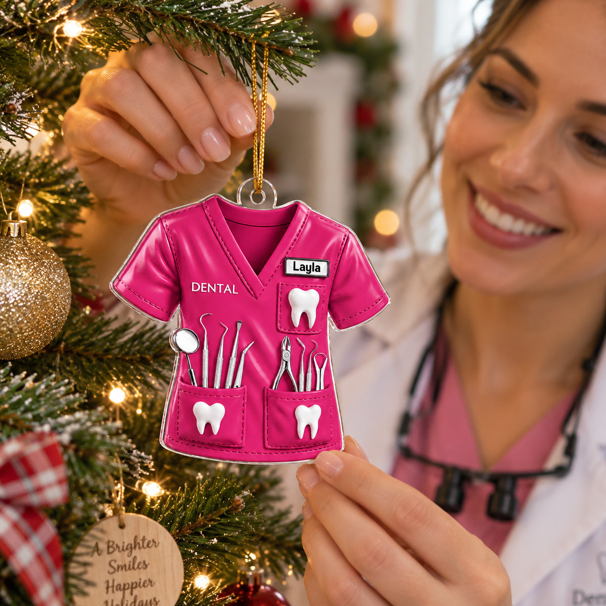Dentist Uniform Custom Name - Personalized Acrylic Ornament - Christmas Gift for Wife, Daughter, Best Friends