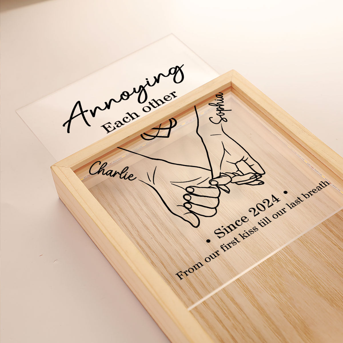 Couple Hand in Hand Outline  Gift Personalized Wooden Frame LED Light Box