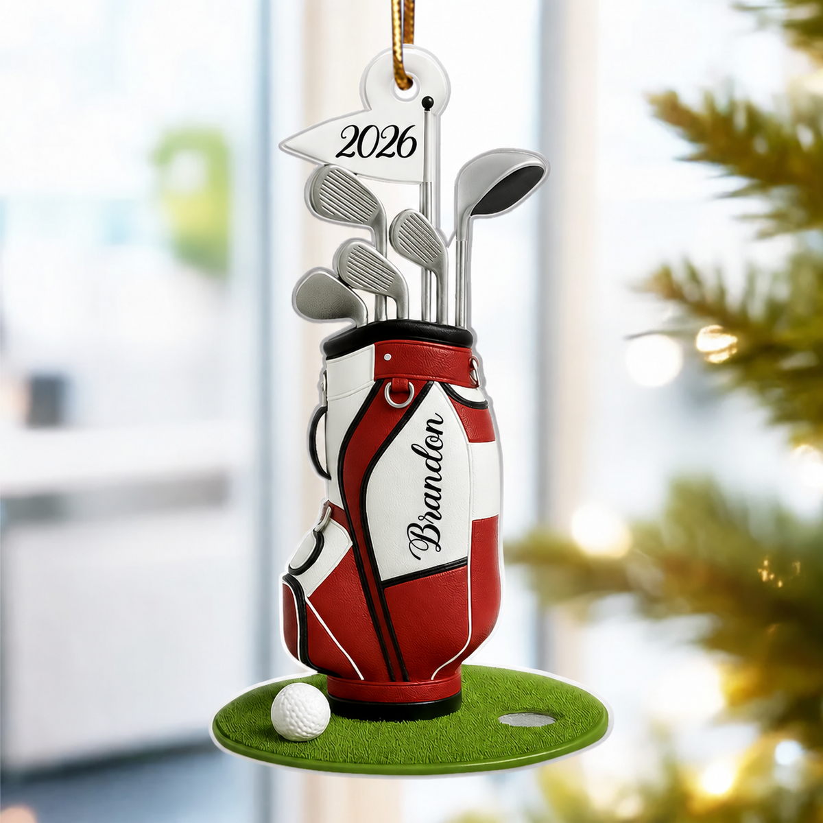 Custom Golf Bag Christmas Acrylic Ornament – Personalized Christmas Gift for Golf Lovers