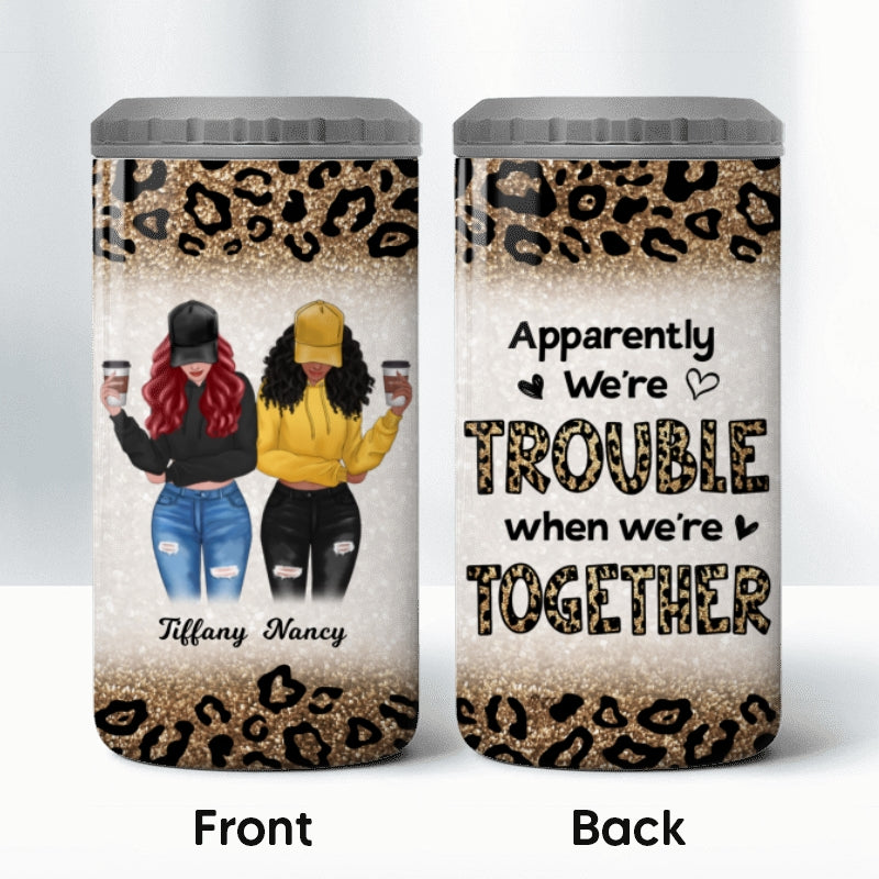 Leopard Modern Girls Front View Besties Personalized 4 In 1 Can Cooler