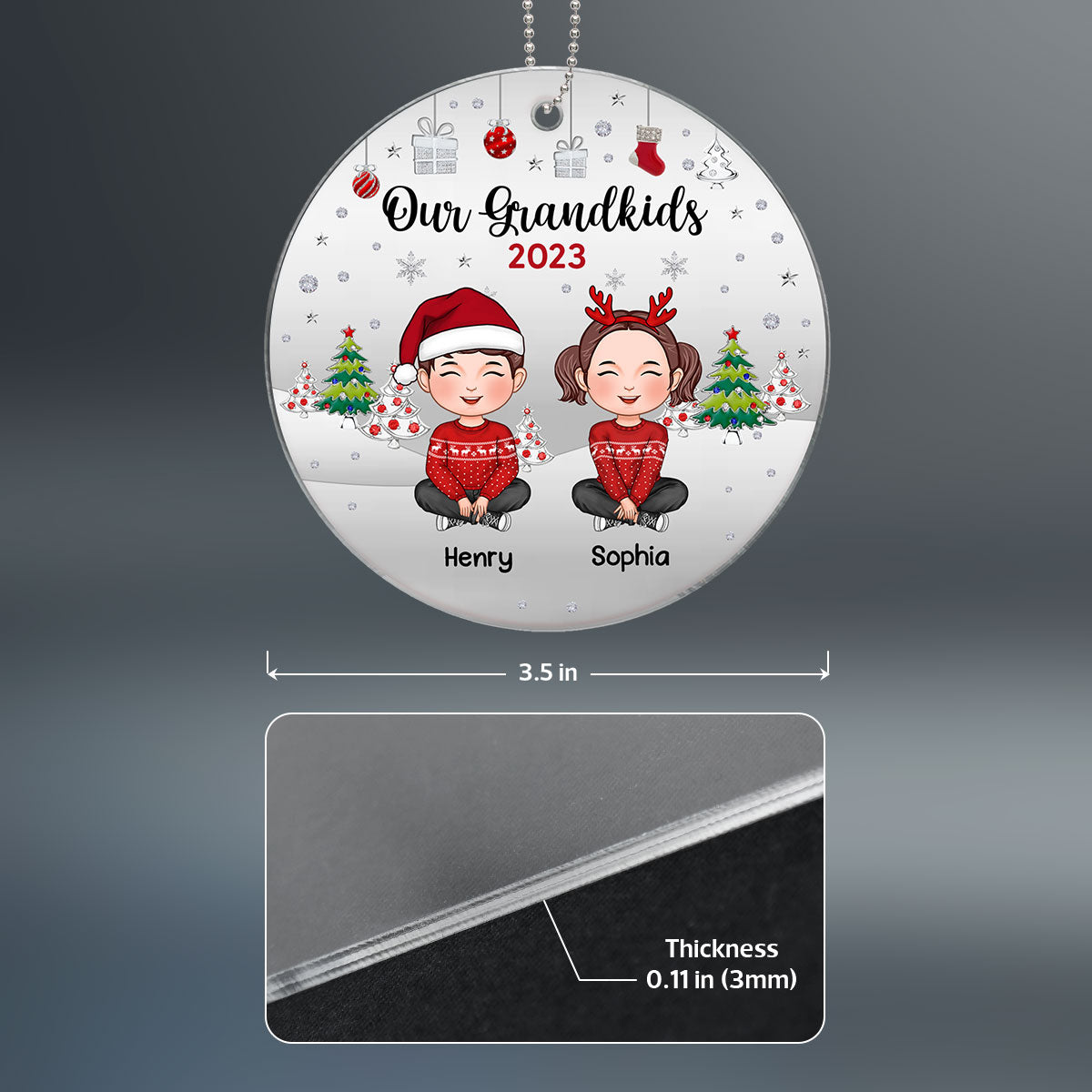 Our Grandkids Metal Snow Personalized Acrylic Ornament