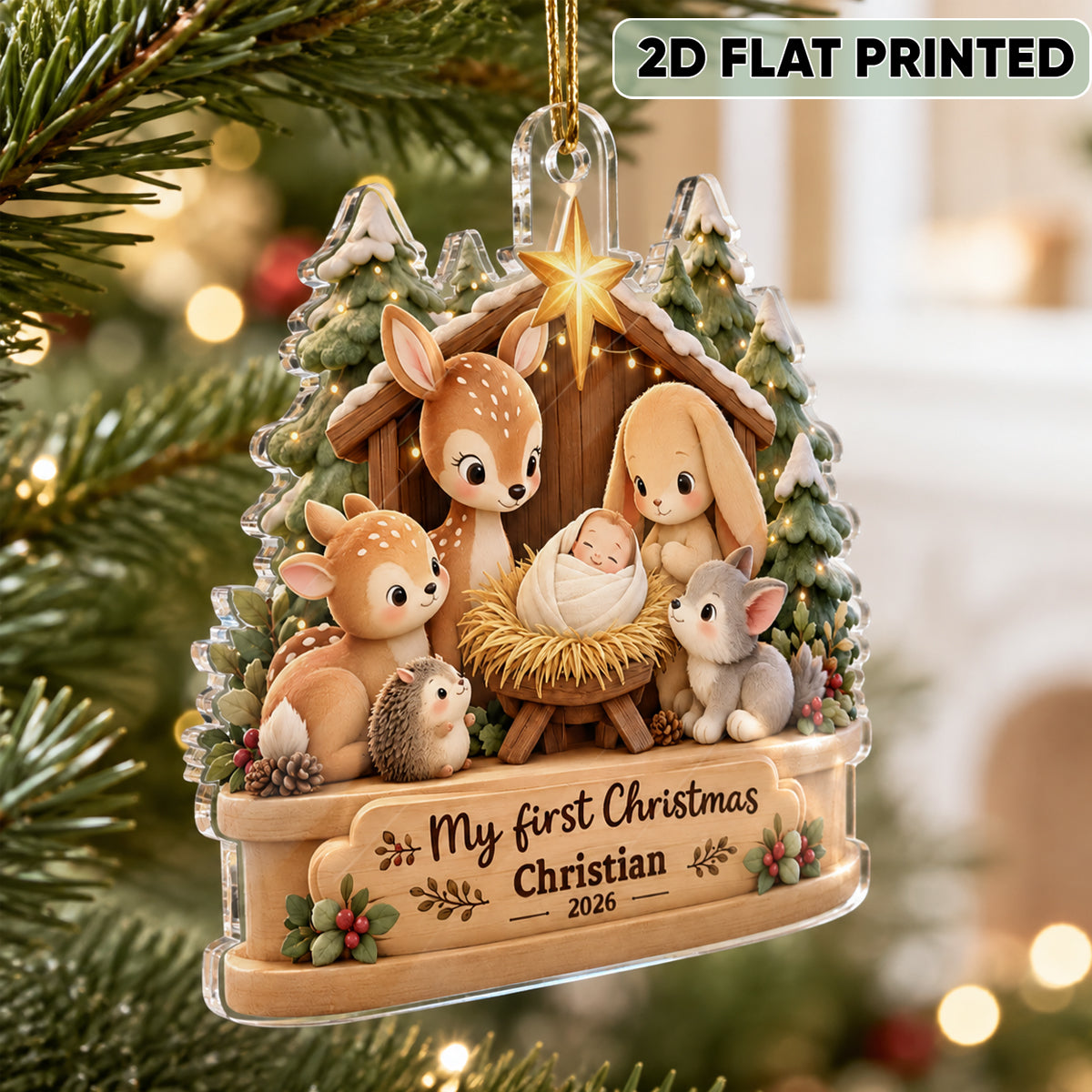 My First Christmas Cute Animals - Personalized Acrylic Ornament - Baby Ornament Keepsake