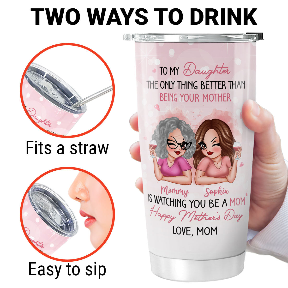 Pink Tone To My Daughter From Mom Happy Mother's Day Personalized Tumbler, Gift For Daughter