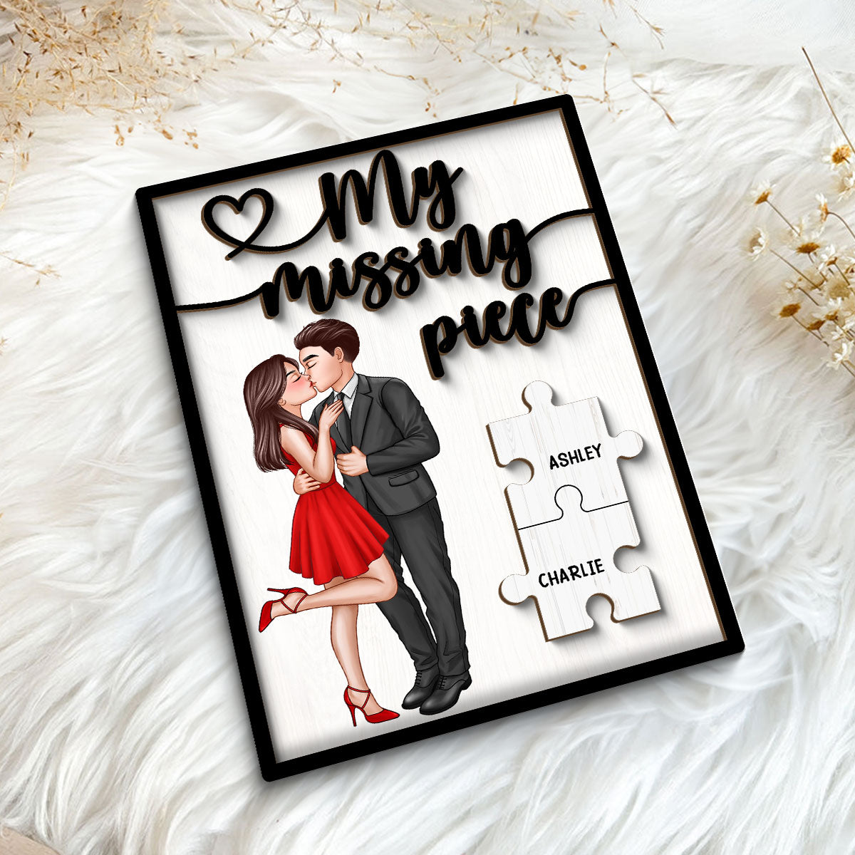 My Missing Piece Elegant Couple Valentine‘s Day Gift For Her Gift For Him Personalized 2-Layer Wooden Plaque