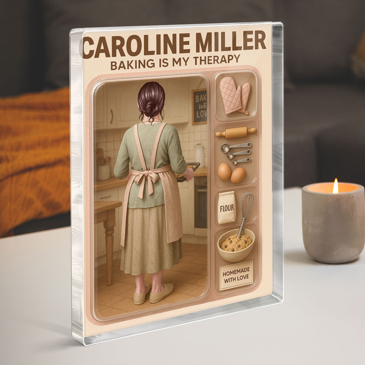 Baking Mom Grandma Realistic Figure Style Personalized Acrylic Block Plaque