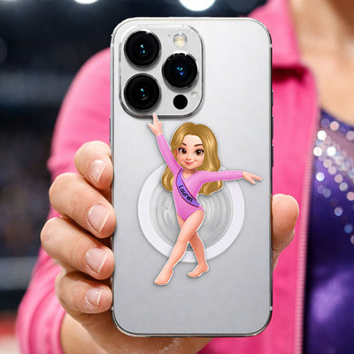 3D Effect Gymnastic Girl - Personalized Acrylic Magnetic Phone Grip - Gift For Daughter Granddaughter, Girlfriend