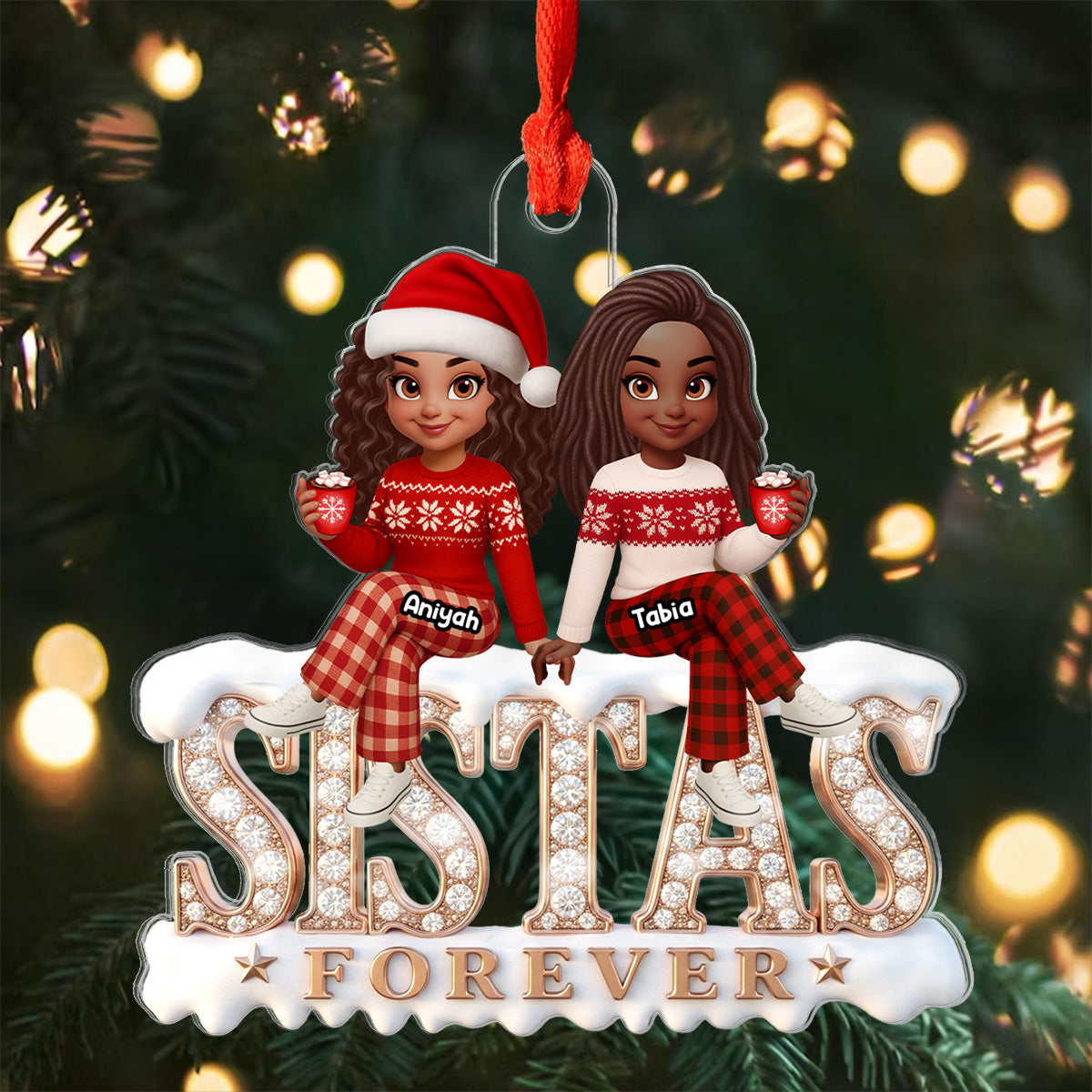 3D Shining Effect Sistas Forever - Personalized Acrylic Ornament - Christmas Gift For Sisters