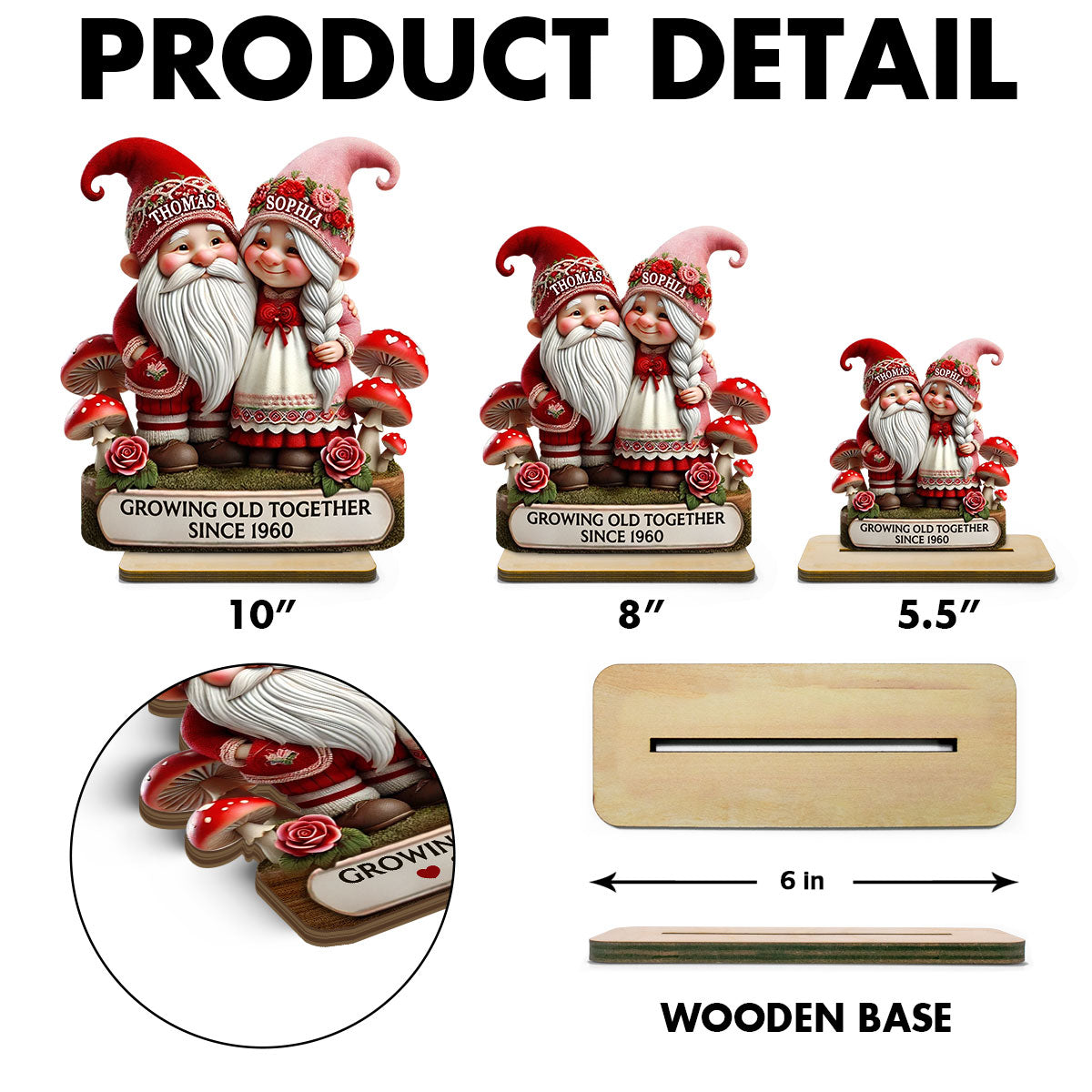 3D Effect Romantic Gnome Couple Personalized Standing Wooden Plaque, Heartfelt Gift For Her, For Wife