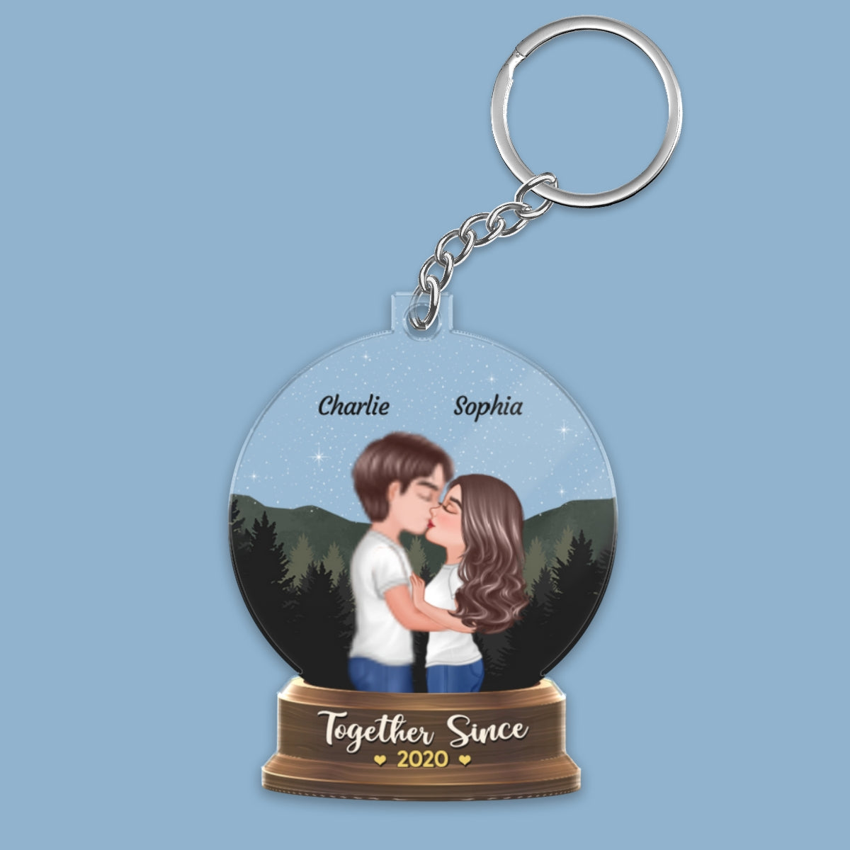 Couple Kissing Under Stars Sky Forest In Globe Personalized Acrylic Keychain