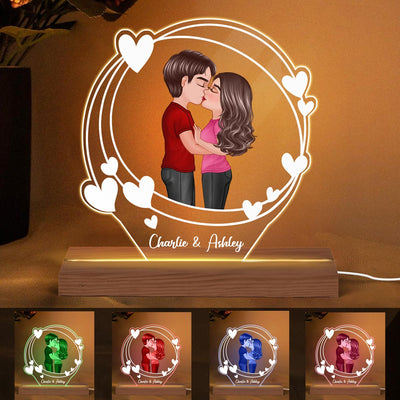 Hearts Layers Doll Couple Kissing Personalized Custom Shape Acrylic Plaque LED Lamp Night Light