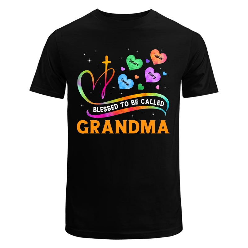 Blessed To Called Grandma Grandkids Colorful Heart Cross Personalized Shirt