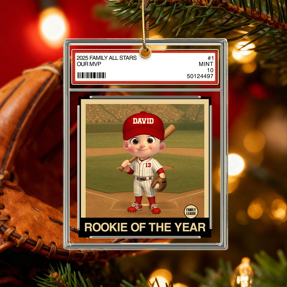 Baseball Rookie Of The Year Kid All Star Trading Card Style - Personalized Acrylic Ornament - Christmas Gift For Kids, Grandchildren