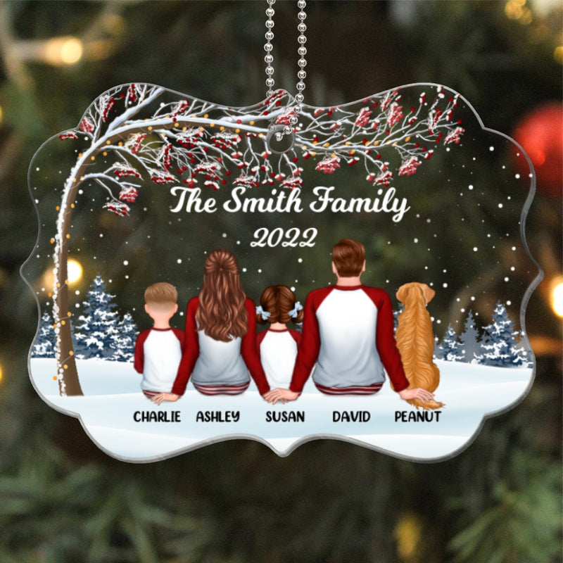 Pajamas Family Sitting Under Berry Tree Personalized Acrylic Ornament