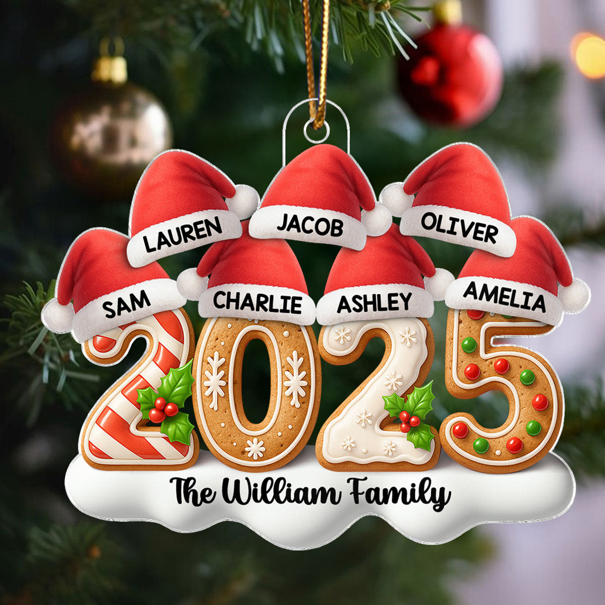 Santa Hats Family 2025 - Personalized Acrylic Ornament - Christmas Gift for Family, for Her, for Him