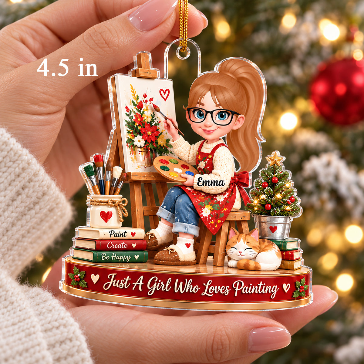 Just a Girl Who Loves Painting - Personalized Acrylic Ornament - Christmas Gift for Daughter, Granddaughter