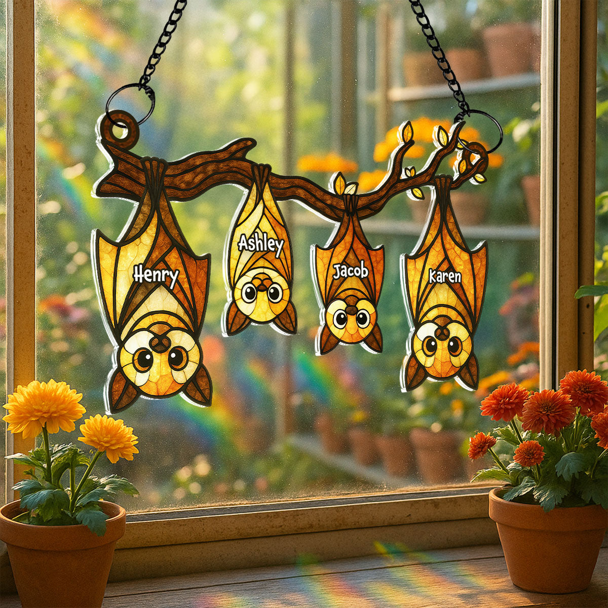 Bat Halloween Familly Hanging Personalized Acrylic Suncatcher