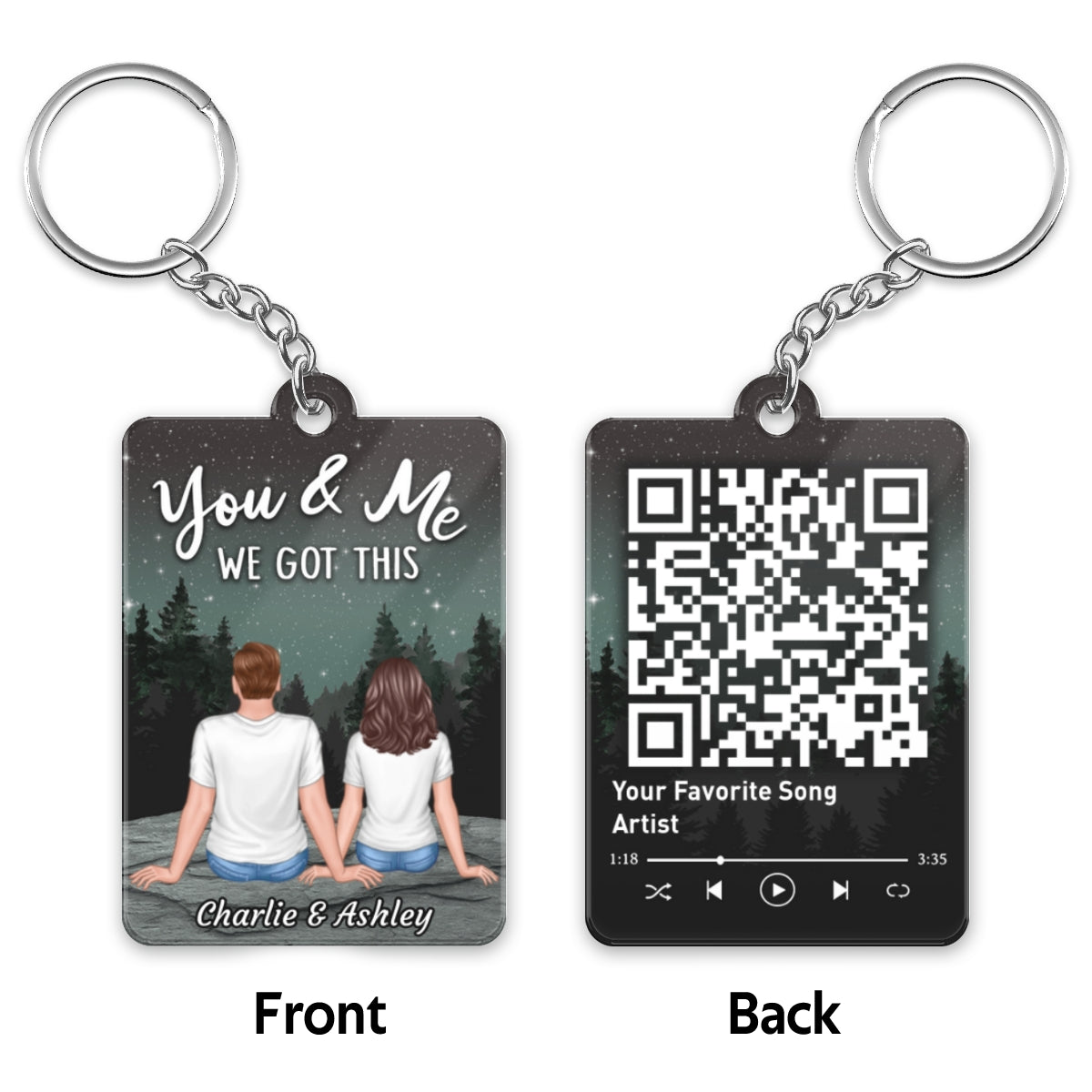 Couple Sitting Back View Under Night Sky Favorite Song QR Code Personalized Acrylic Keychain