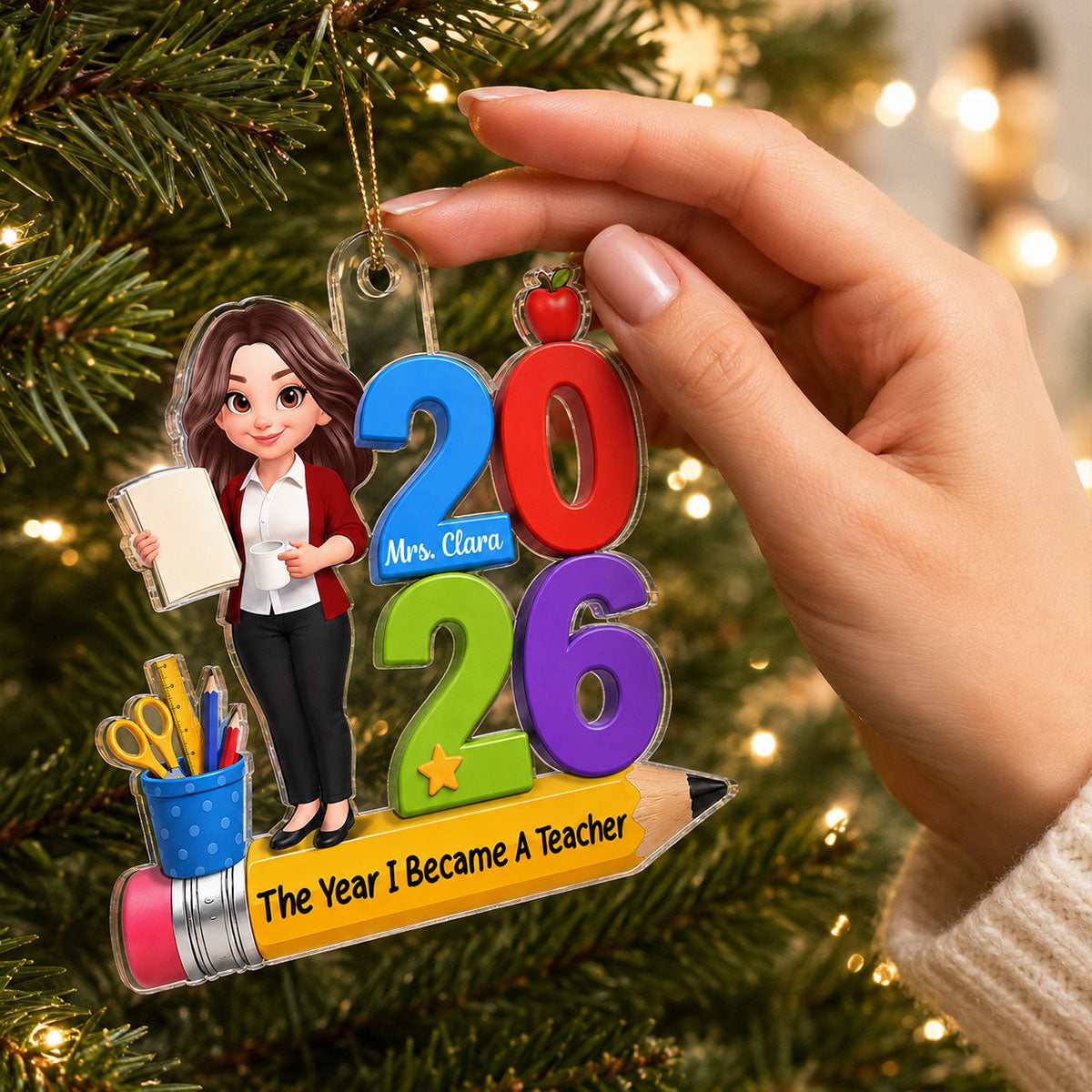 The Year I Became A Teacher 2D Flat - Personalized Acrylic Ornament - Christmas Keepsake Gift For Teacher