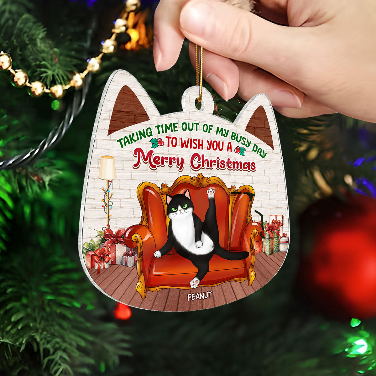 Sassy Fluffy Cats Taking Time Wish You Merry Christmas Personalized Acrylic Ornament, Funny Christmas Gift For Cat Lovers