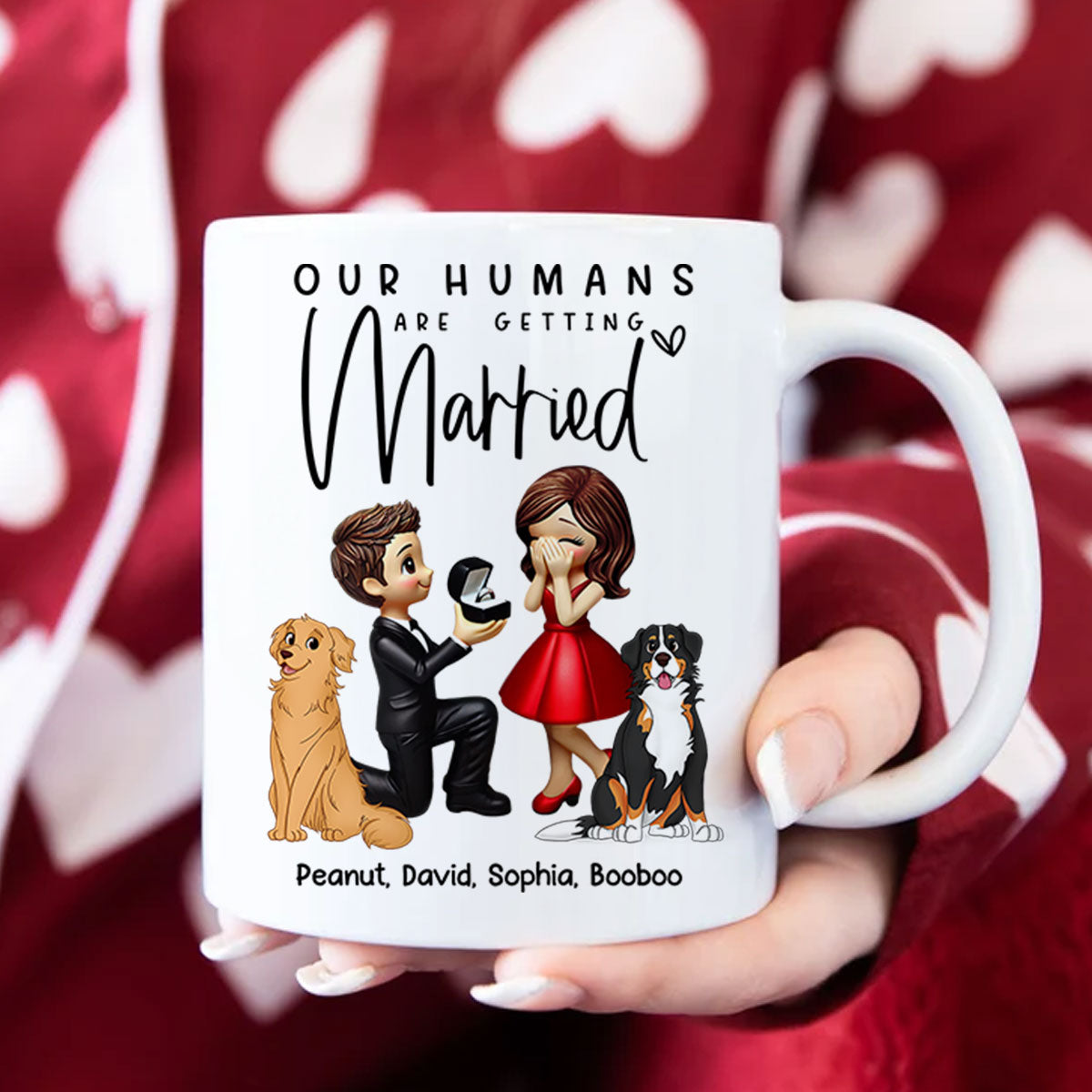 Our Humans Are Getting Married Personalized Mug, Custom Dog Cat Engagement Cup, Pet Engagement Wedding Gift