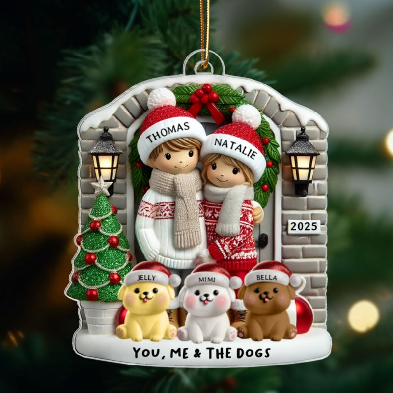 Farmhouse Couple with Optional Pet Dog Cat - Personalized Acrylic Ornament - Gift for Him, Gift for Her