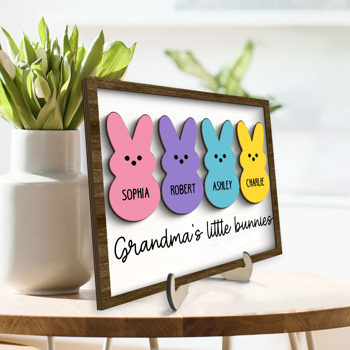 Grandma Mom Little Bunnies Personalized 2-Layer Wooden Plaque