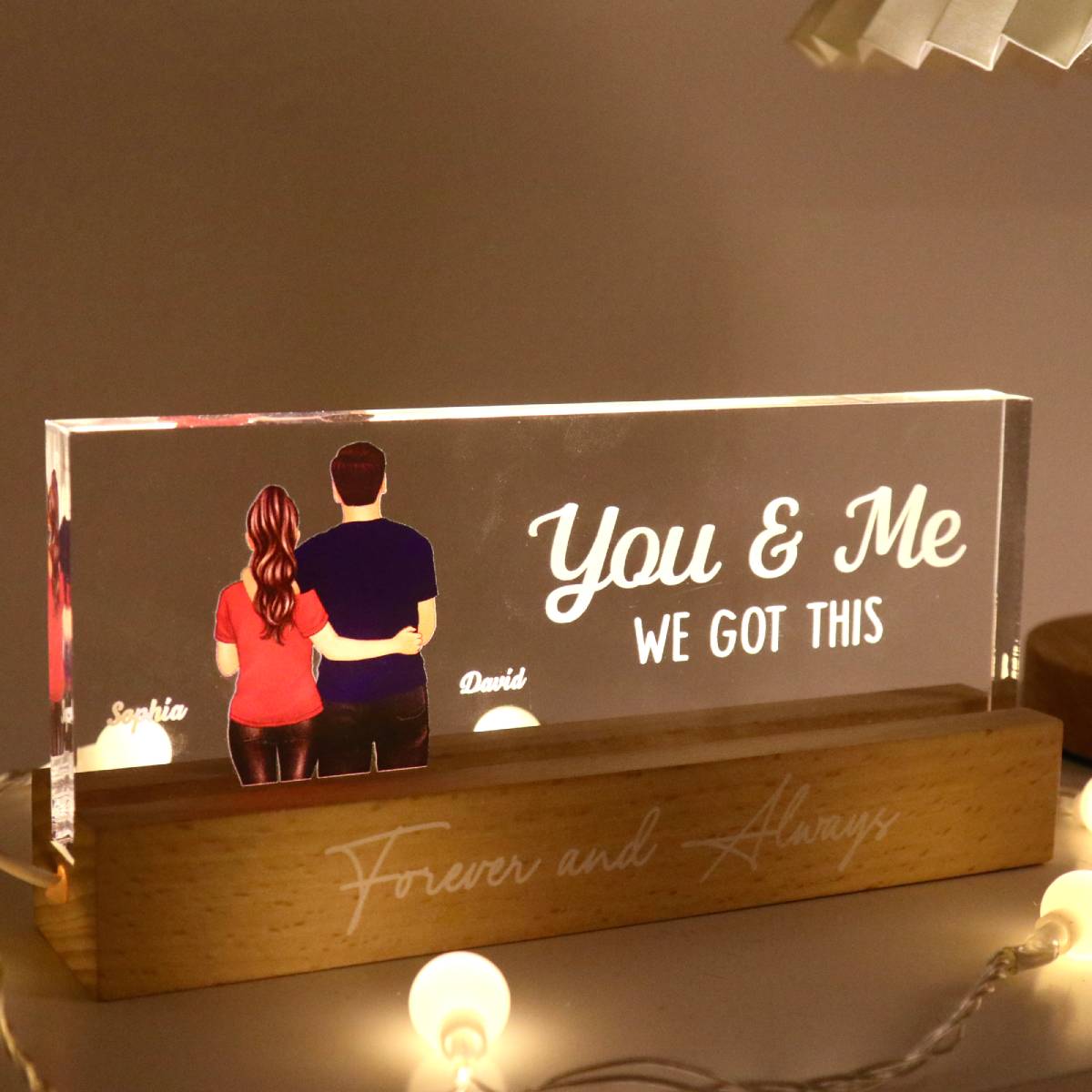 Back View Couple Gift For Him Gift For Her Personalized Acrylic Block LED Night Light