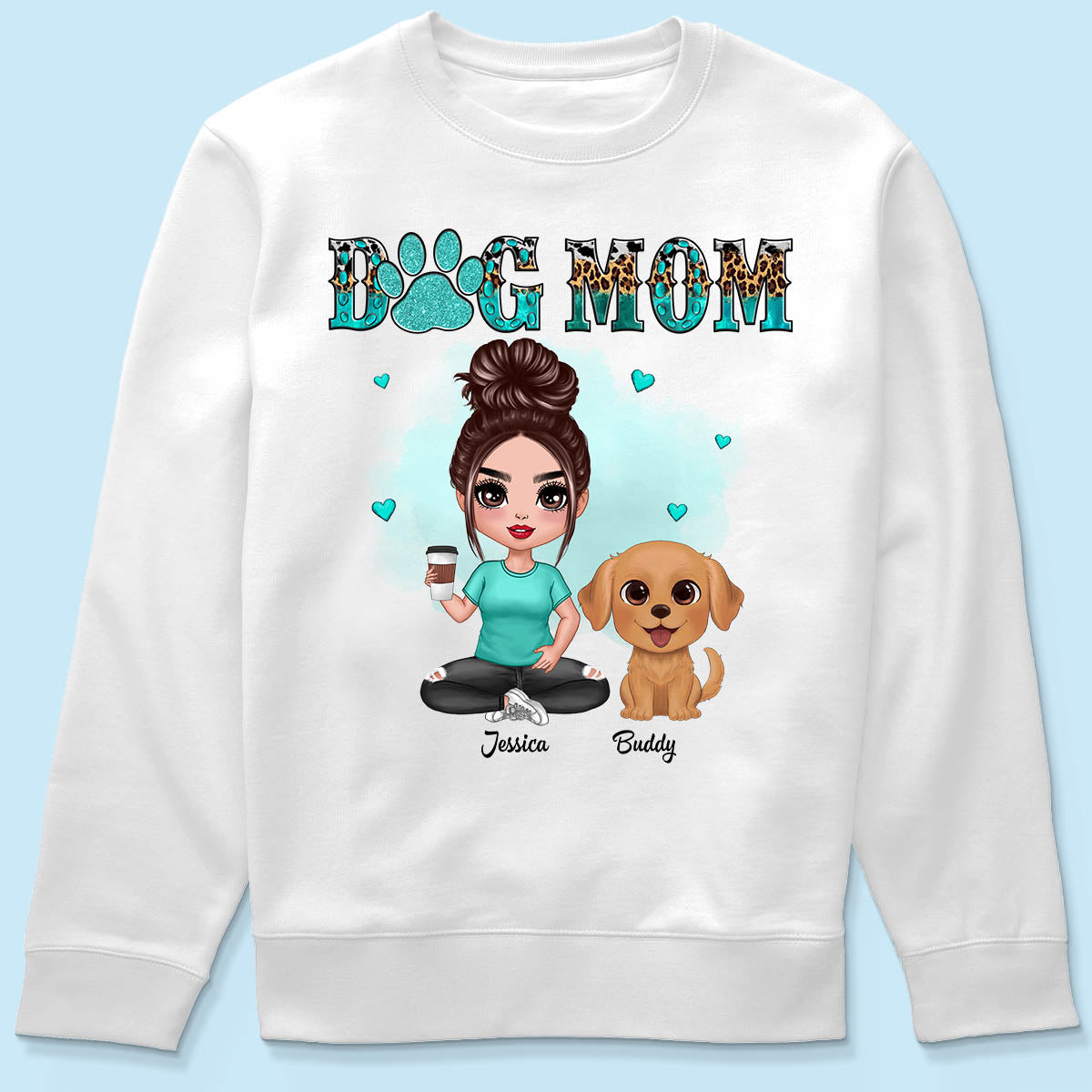 Watercolor Cute Dogs Teal And Leopard Dog Mom Personalized Shirt
