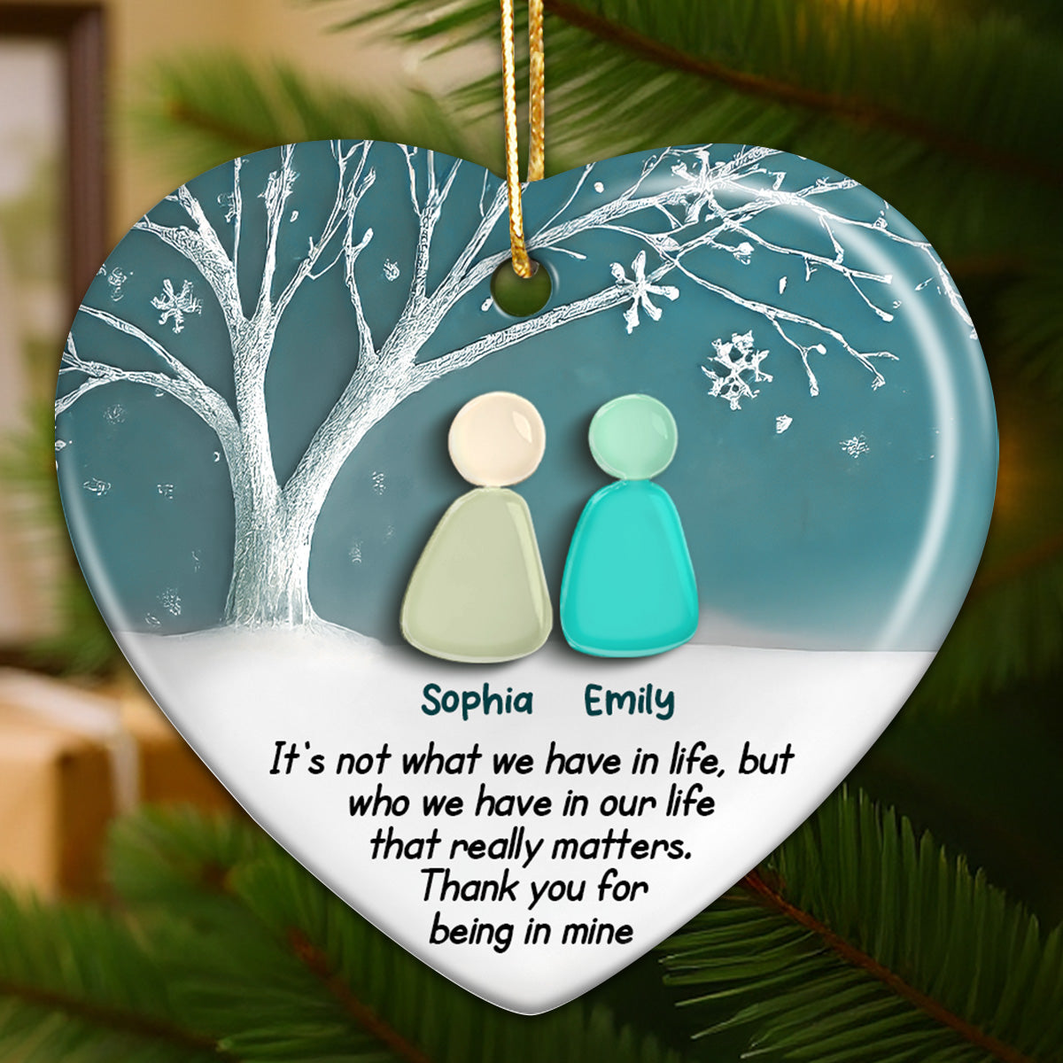 2D Sea Glass Effect Besties Forever - Personalized Ceramic Ornament - Friendship Gift, Christmas Gift For Best Friends