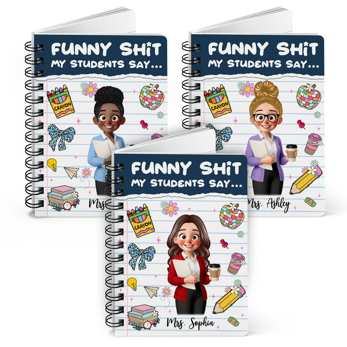 Funny Shit My Students Say Cute Cartoon Teacher Personalized Spiral Notebook Journal
