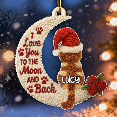 Love My Cats to the Moon and Back Latch Hook Yarn Faux - Personalized Acrylic Ornament - Christmas Gift for Cat Lovers