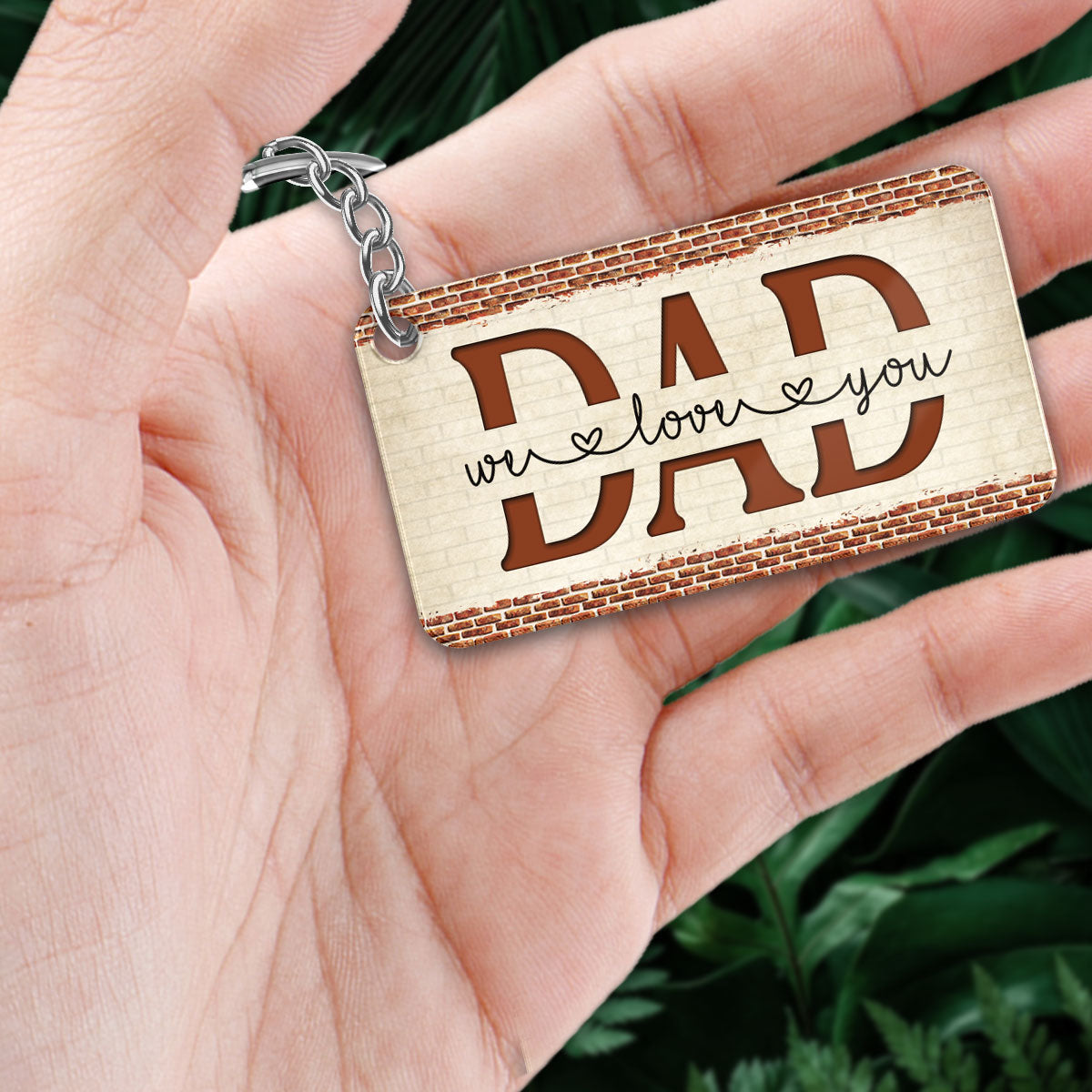 Best Dad Ever Brick Back View Man Sitting With Kids Dog Cat Personalized Acrylic Keychain
