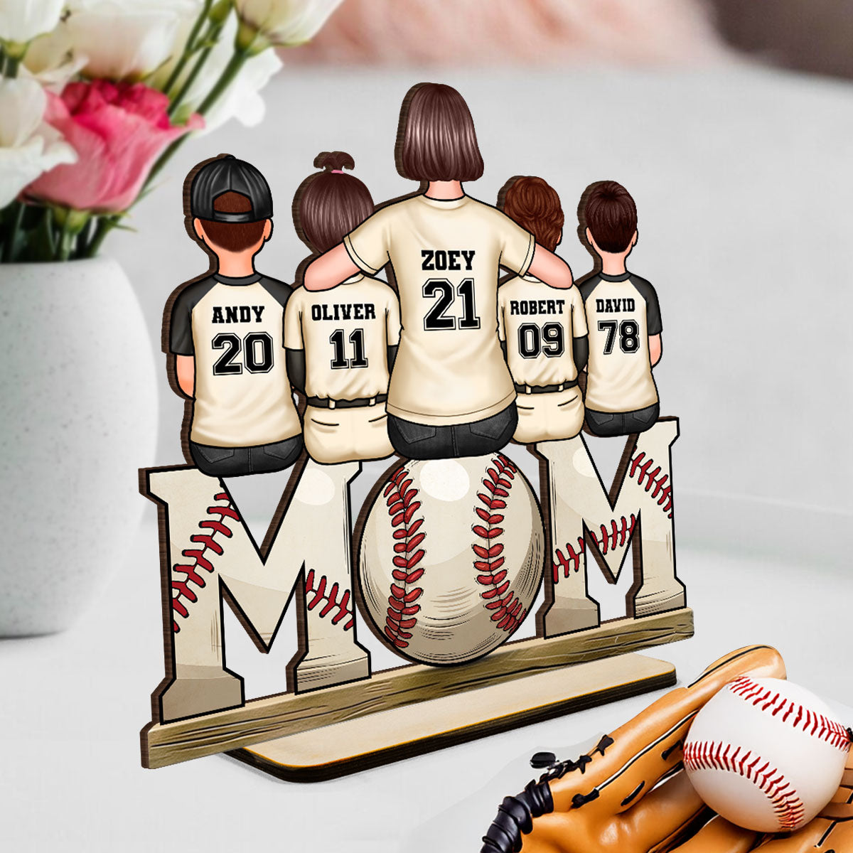 Baseball, Softball Mom And Kids - Personalized 2-Layered Wooden Plaque - Gift for Mom, Gift for Grandma, Gift for Wife