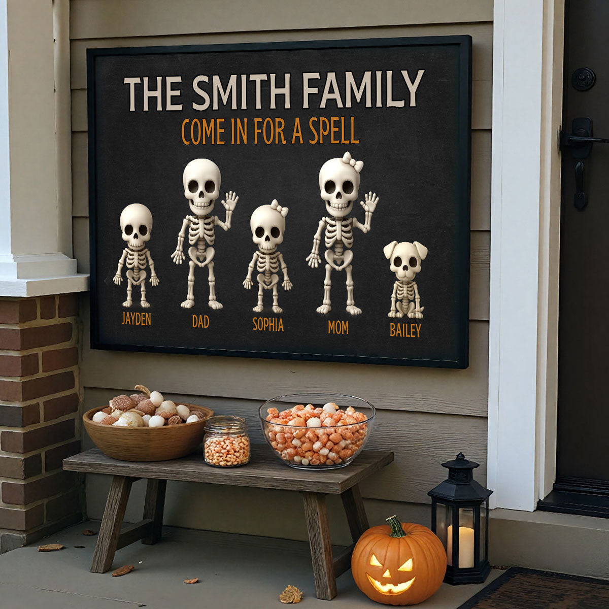 Halloween Funny Skeleton Family Personalized Poster, Halloween Decor| ?? Made in the USA