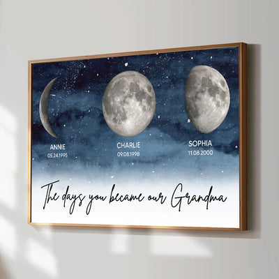 Starry Night Custom Birth Moon Phase The Days You Became Our Grandma Personalized Poster, Gift