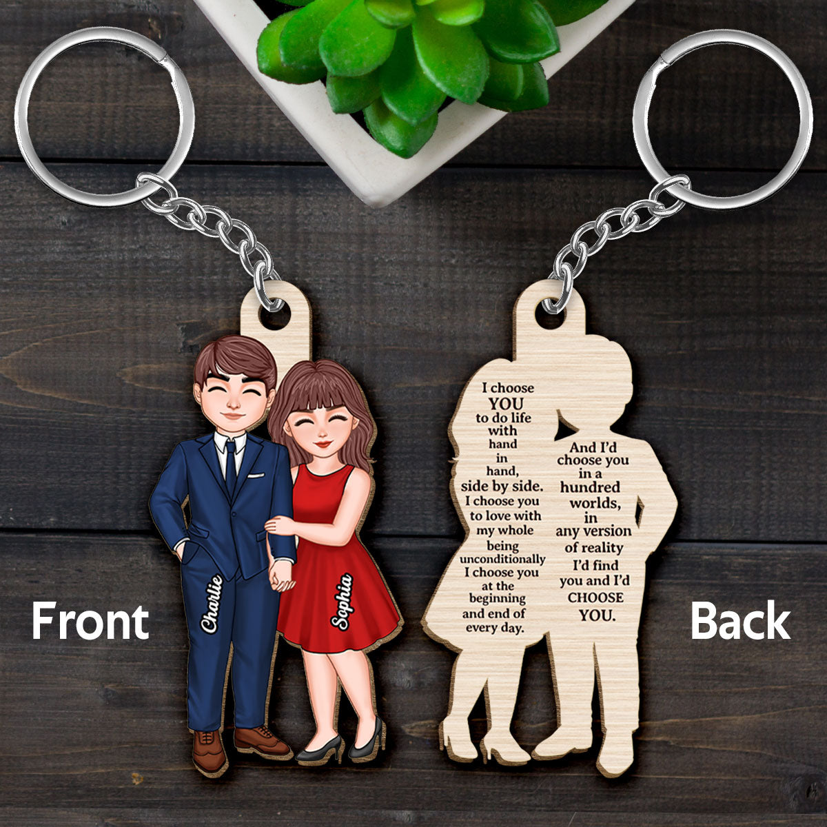 I Choose You To Do Life With Couple Holding Hand Personalized Wooden Keychain
