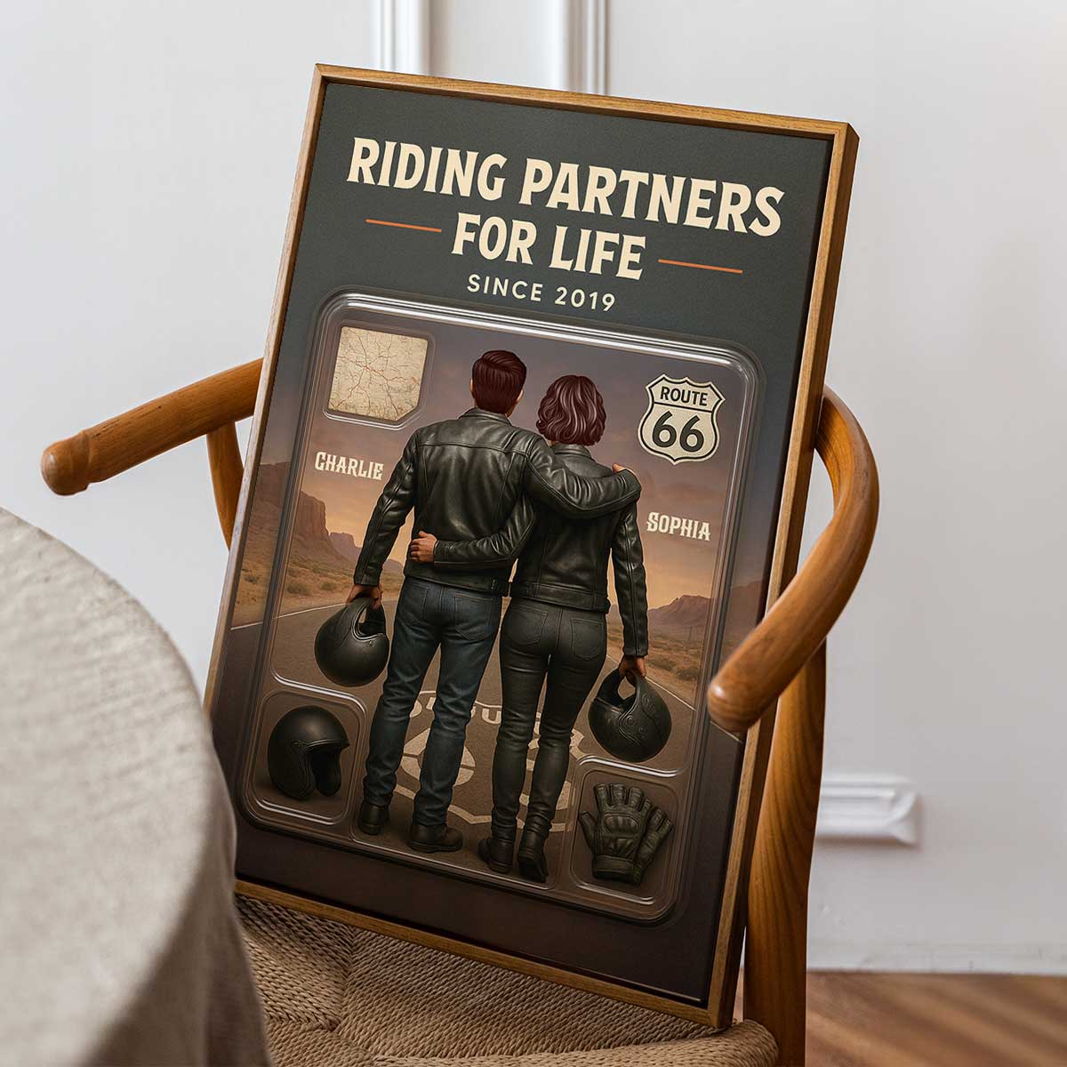 3D Effect Custom Figure Couple Bikers Riding Partners For Life - Personalized Poster - Heartfelt Gift For Bikers