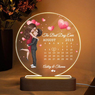Doll Couple Hugging Kissing Together Since Anniversary Date Calendar Personalized Acrylic Circle Plaque With LED Night Light - Anniversary Gift For Couple - Gift For Him, Gift For Her