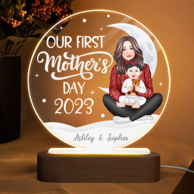Our First Mother‘s Day Newborn Personalized Circle LED Night Light Acrylic LED Lamp