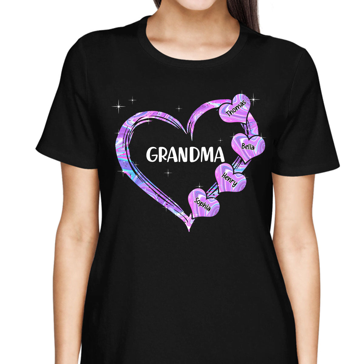Hologram Grandma Hearts Grandkids Names Personalized Shirt