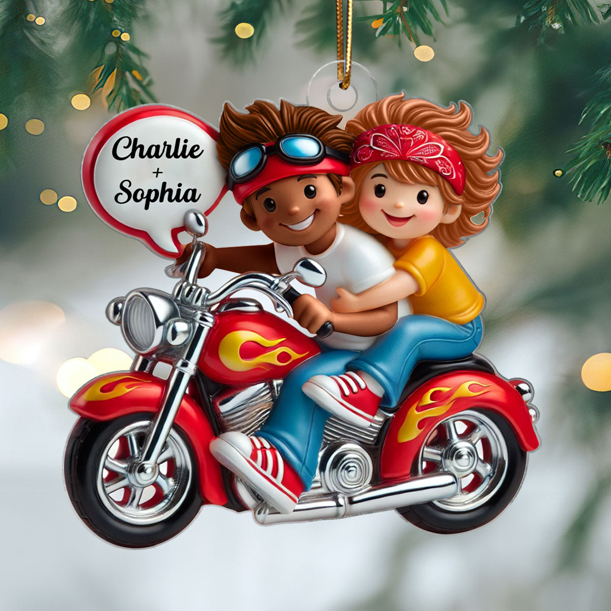 Motorcycle Couple Personalized 2D Flat Acrylic Ornament, Christmas Gift for Boyfriend Girlfriend, Mr and Mrs Ornament