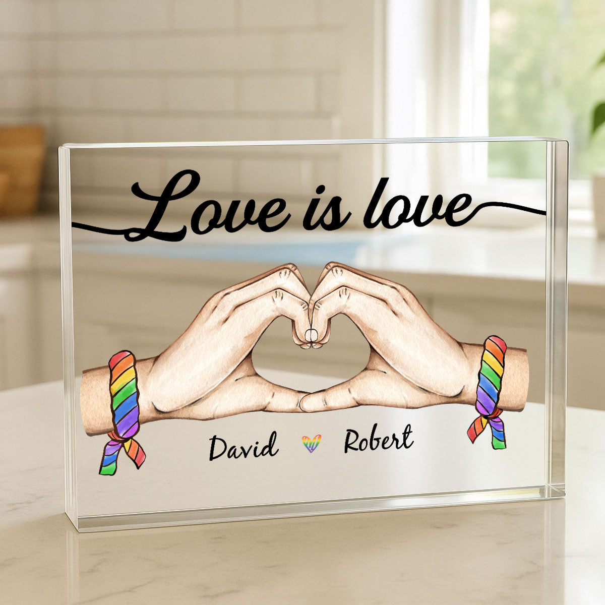 Pride Month LGBT Couple Heart Hands Personalized Rectangle Acrylic Block Plaque, Gift For Couple