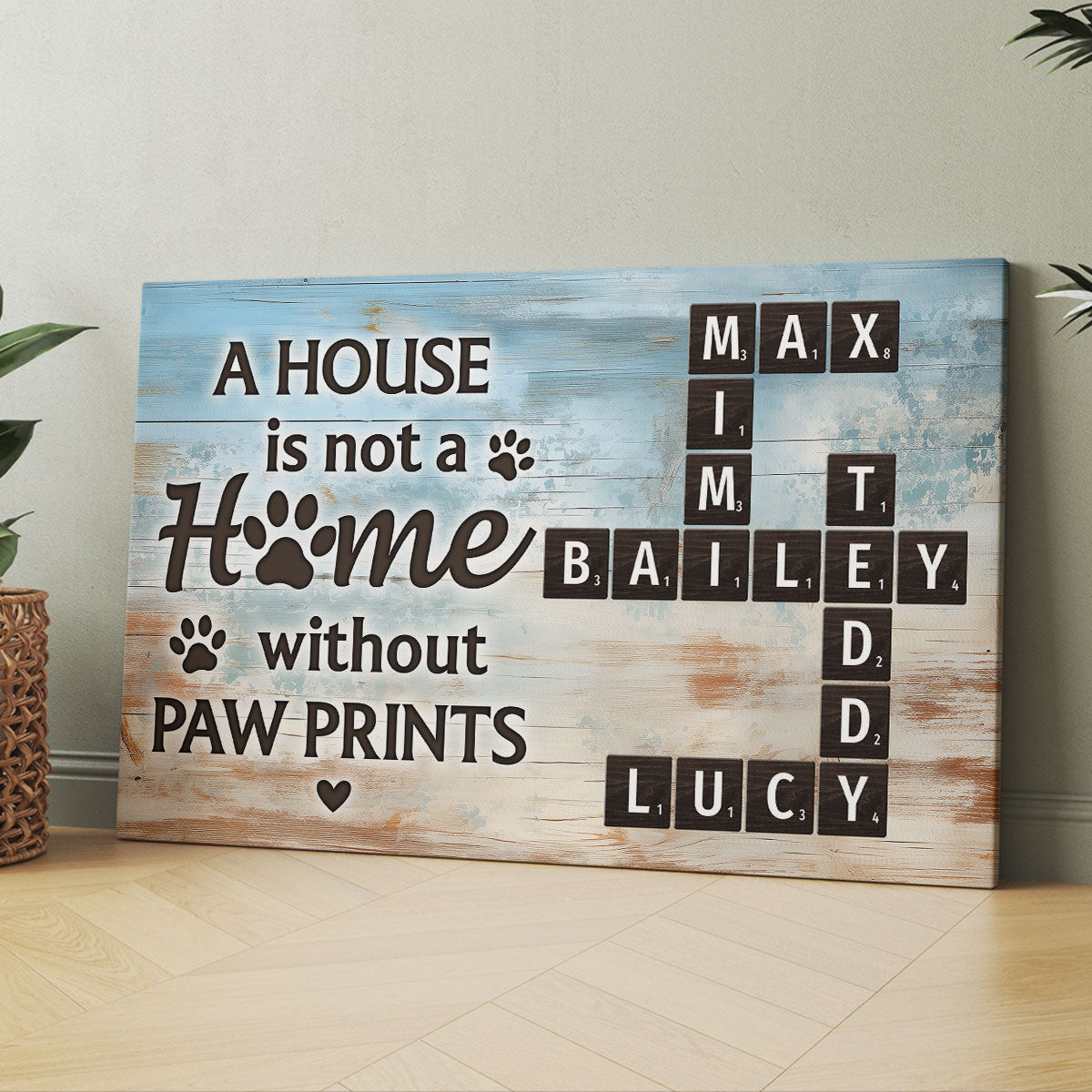 Home With Paw Prints Pet Crossword Puzzle Art Personalized Canvas
