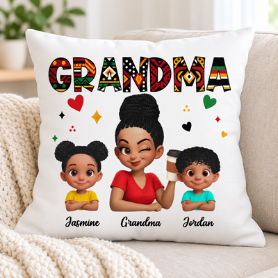 Tribal Pattern Grandma Grandkids Love - Personalized Pillow - Gift For Grandma